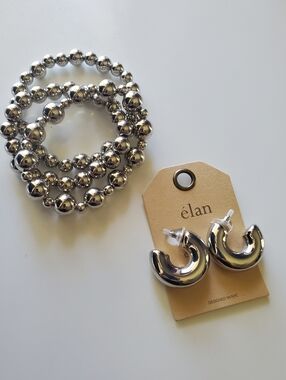 Chunky Hoop Earrings with Beaded Bracelet Set
